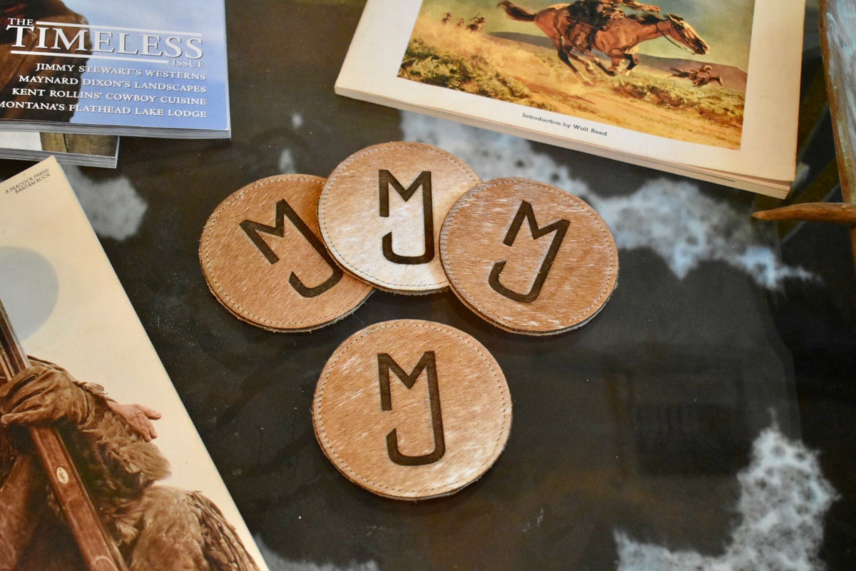 Buy Leather Cowhide Coasters (Light Brown) by McDaniel Custom